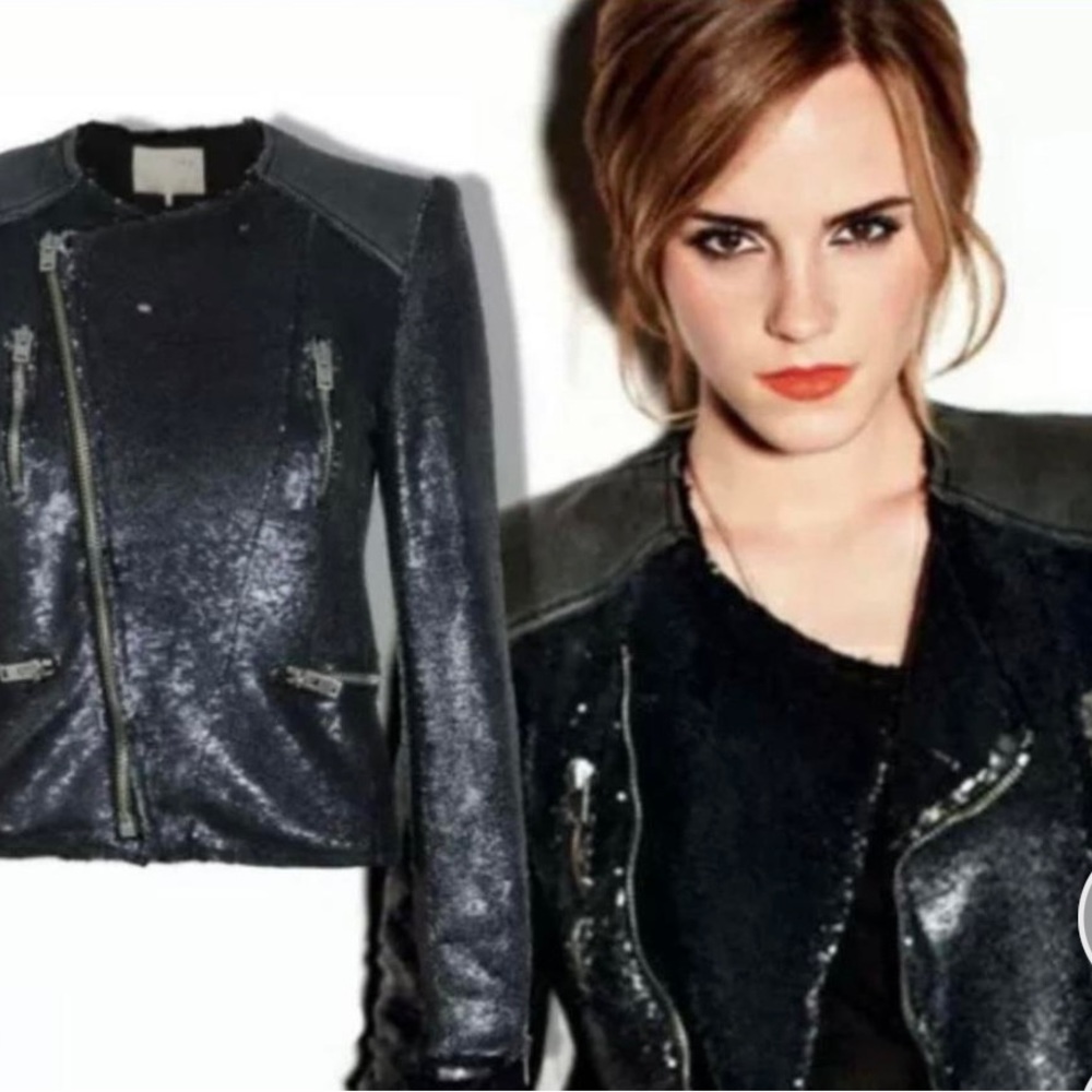 Black Sequin iro Jacket With Suede Size 3